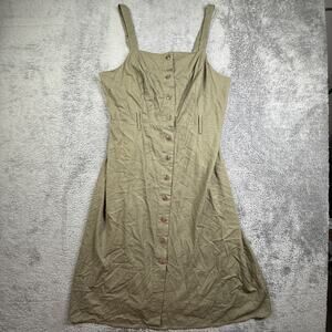 Faded Rose Womens XL Olive Green Linen Blend Button Front Midi Dress Sleeveless